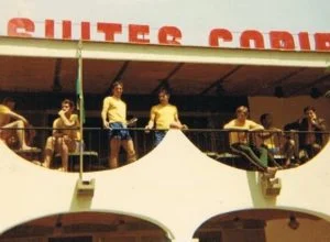 Brazil players on their hotel balcony